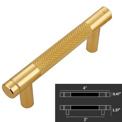 10 Pack 3 Inch 76 mm Bar Cabinet Pulls Gold Knurled Handles for Brushed Gold Drawer Pulls Cupboard Aluminum Handles - color: Gold, size: 3 Inch