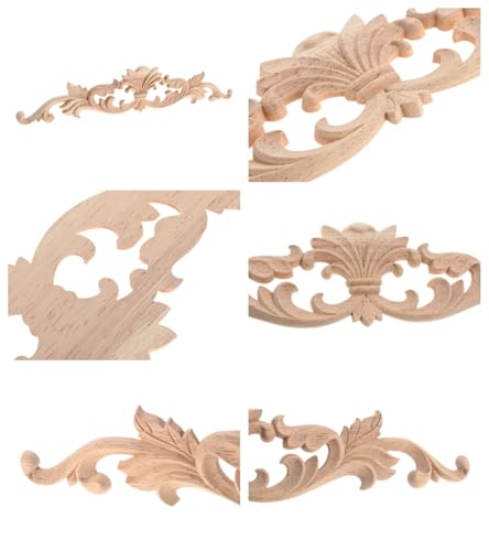 2Pcs Wood Carved Appliques Long Flower Carving Wooden Onlays 14.17"x2.76" - color: 2Pcs