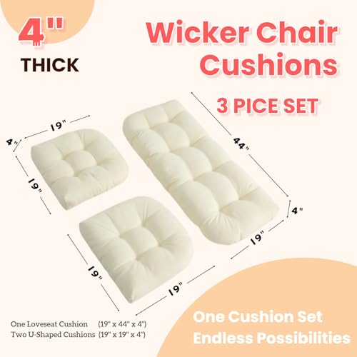 Wicker Chair Cushions 3 Piece Set, Waterproof Outdoor Cushion for Patio Furniture, Loveseat and U-Shaped Wicker Furniture Cushions, Beige - color: Beige