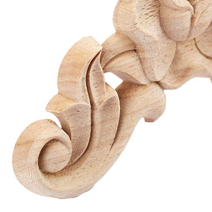 4Pcs Wooden Carved Rose Appliques Onlays, Furniture Corner Carvings Decals - size: 8x8cm/3.15"x3.15"