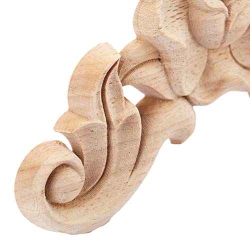 4Pcs Wooden Carved Rose Appliques Onlays, Furniture Corner Carvings Decals - size: 10x10cm/3.94"x3.94"