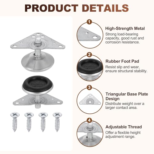 uxcell 4pcs Furniture Leveling Feet Adjustable Metal Feet (38x22x39mm) - size: 38 x 22 x 39mm