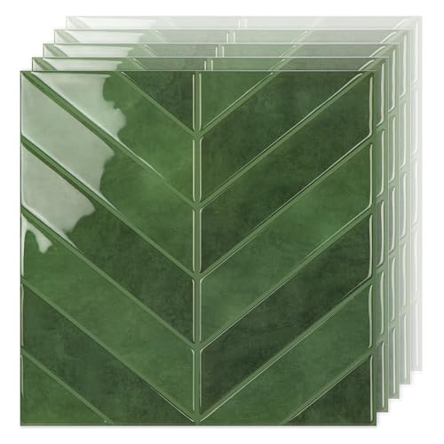 Select 5 Pack Peel and Stick Backsplash Chevron Tiles, 12x12 in, Green - color: Green, size: Chevron Shape