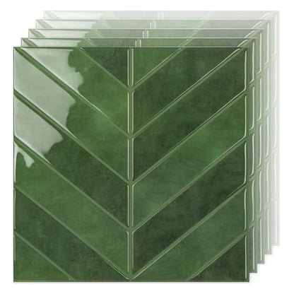 Select 5 Pack Peel and Stick Backsplash Chevron Tiles, 12x12 in, Green - color: Green, size: Chevron Shape