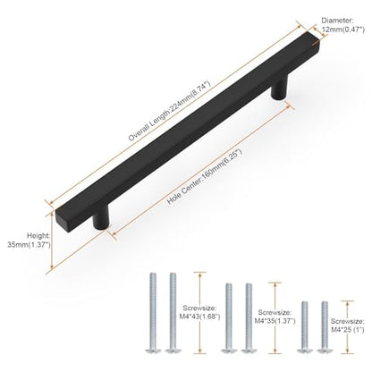 Probrico Matte Black Cabinet Handles & Pulls 6.3" CC Square 5Pack - color: Black, size: Hole Center: 160mm(6.3inch)