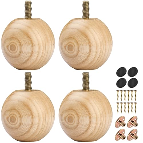 La Vane 2 inch Ash Wood Round Small Ball Furniture Bed Legs,Varnished,4PCS - color: Wood Color