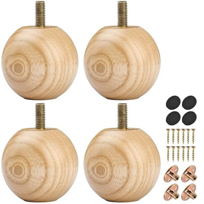 La Vane 2 inch Ash Wood Round Small Ball Furniture Bed Legs,Varnished,4PCS - color: Wood Color