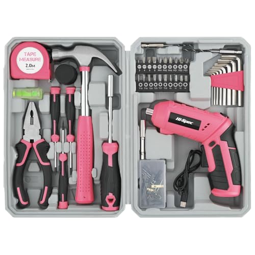 Hi-Spec 4V USB Electric Screwdriver Tool Kit for Home Repairs, Pink