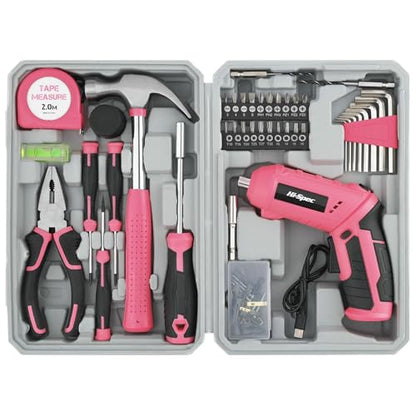 Hi-Spec 4V USB Electric Screwdriver Tool Kit for Home Repairs, Pink