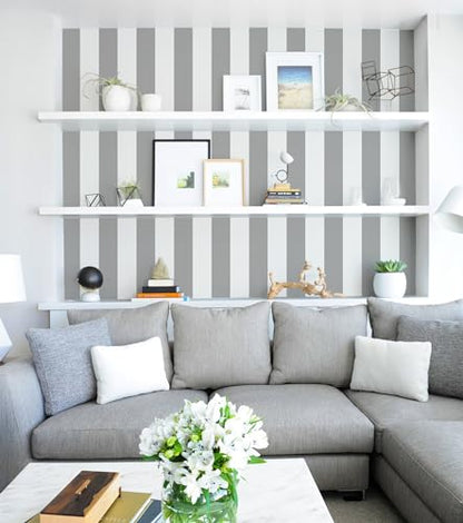 Erfoni Grey Stripe Peel and Stick Wallpaper Modern Gray and White Wallpaper - color: Grey and White, size: 17.7" x 197"