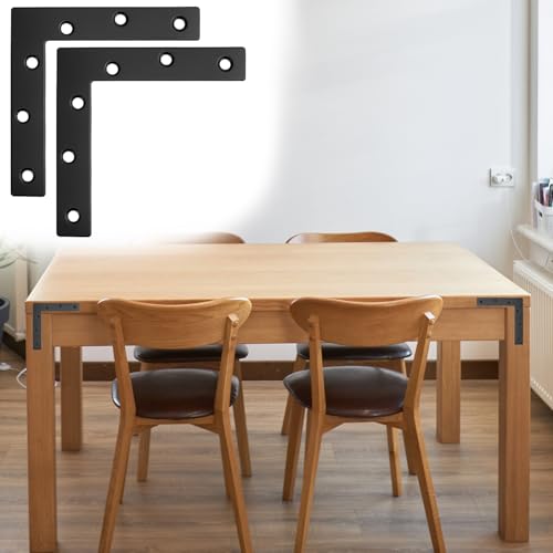 QWORK Flat L Brackets for Wood, 8 Pack Heavy Duty Brace Corner Brackets, 120mm x 120mm x 2mm, for Furniture Repair