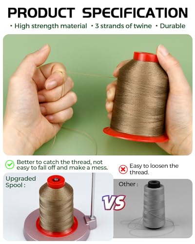 1000 Meters FIVEIZERO Extra Strong Upholstery Thread,Khaki Bonded Nylon Thread for Denim Leather,Craft,Machine,DIY and Home (1 Pack) CJ - color: Khaki
