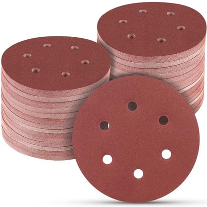 100PCS 6 Inch Sanding Discs 240 Grit Sandpaper for Orbital Sander - style: 6 Hole-Red