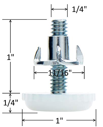 Desunia Medium Duty Nylon Table & Furniture Levelers - 1/4" Threaded Shank w/T-Nuts - 400 Lb. Capacity - Adjusts from 0" to 9/16" - White - 4 Pack - color: White, size: 4
