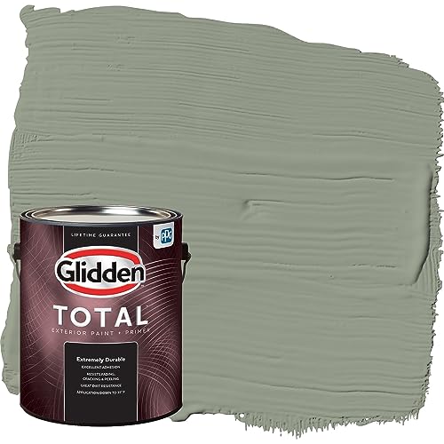 Glidden Total Exterior Paint & Primer All-in-One, Green Tea Leaf/Green, Semi-Gloss, 1 Gallon - color: Green Tea Leaf, size: 128 Fl Oz (Pack of 1)