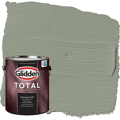 Glidden Total Exterior Paint & Primer All-in-One, Green Tea Leaf/Green, Semi-Gloss, 1 Gallon - color: Green Tea Leaf, size: 128 Fl Oz (Pack of 1)