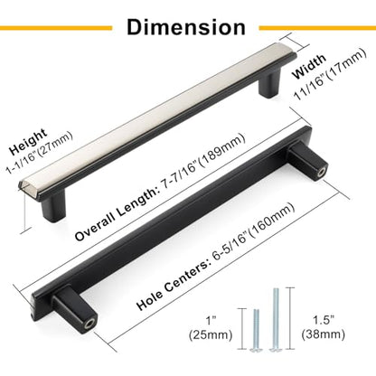 Nickel and Gold Cabinet Pulls Drawer Handles 6-1/4 Inch 5 Pack 2281 - color: Brushed Nickel & Gold, size: 6-1/4 In Hole Distance, style: 5 Pack