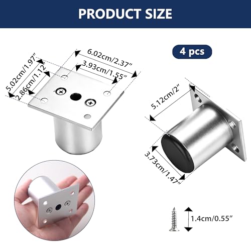 4 Pack 2 Inch Round Adjustable Aluminum Alloy Furniture Legs, Heavy Duty Cabinet Sofa Table Legs, Replacement Feet with Screws & Non-Slip Base, Silver - color: Silver