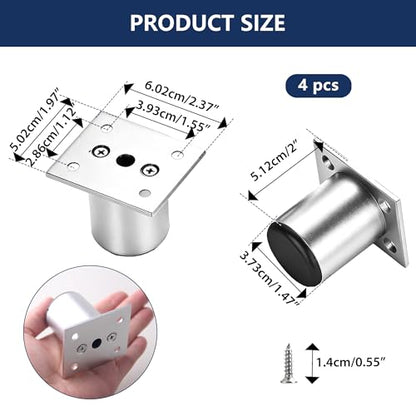 4 Pack 2 Inch Round Adjustable Aluminum Alloy Furniture Legs, Heavy Duty Cabinet Sofa Table Legs, Replacement Feet with Screws & Non-Slip Base, Silver - color: Silver