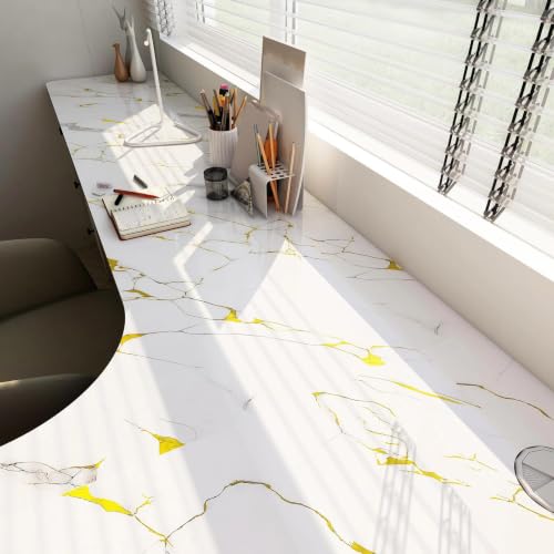 White Gold Marble Contact Paper 23.6"X236.2" Peel and Stick Wallpaper - color: White Gold, size: 23.6" x 236"