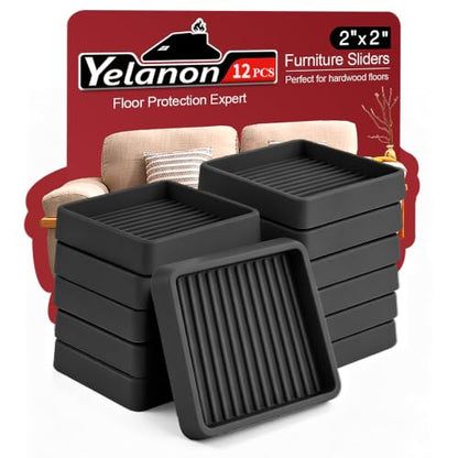 Non Slip Furniture Pads for Hardwood Floors -Yelanon 12Pcs 2” Coasters Cups - color: 12pcs2"square Black