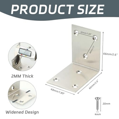 Alise 4Pcs Stainless Steel L Brackets Heavy Duty for Wood Furniture,Brushed - color: Brushed Nickel, size: 65x65MM