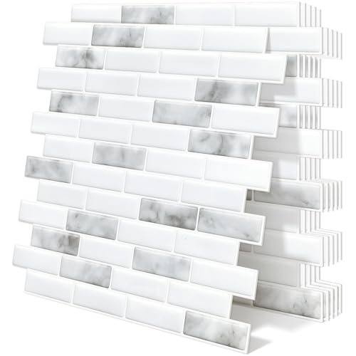 Peel and Stick Backsplash 3D Self Adhesive Wall Tile Grey 10 Sheet - color: Grey and White