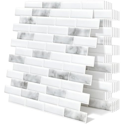 Peel and Stick Backsplash 3D Self Adhesive Wall Tile Grey 10 Sheet - color: Grey and White