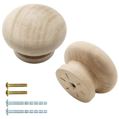 2Pcs Wooden Cabinet Knobs, 1.77" Wood Dresser Knobs Kitchen Cabinet Knobs Modern Round Knob for Furniture Dresser Cupboard Drawer Closet Door (Wood Unfinished) - color: Unfinished Wood