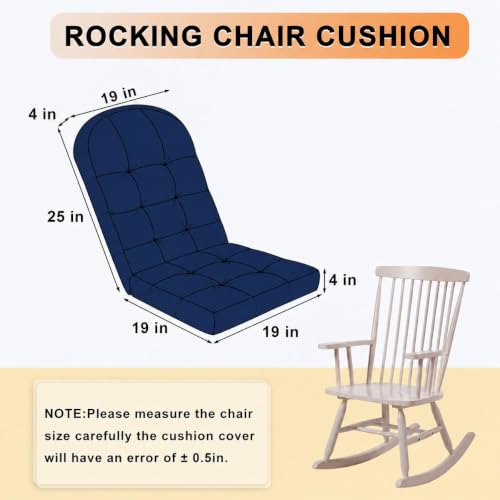 Rocking Chair Cushion - Chenille Fabric, High-Density Sponge, Durable Comfort Non-Slip Bottom Tufted Seat Pads with Ties, Chenille︱Dark Blue, 44x19x4 inch - color: Dark Blue