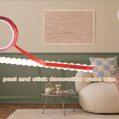 12 Pcs Peel and Stick Decorative Beaded Wood Trim – 15.75" Half Wood Bead Moulding Strips for DIY Door, Mirror Frame, Cabinet, Wall Edge, Farmhouse Furniture, Crafts & Home-Width 1.4 x Thickness 1cm - size: Width 1.4cm x Thickness 0.7cm