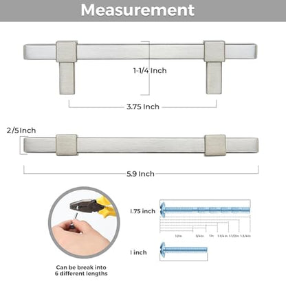 15 Pack Brushed Nickel Cabinet Handles, 3-3/4" Hole Center Drawer Pulls - color: Brushed Nickel, size: 3-3/4 Inch Hole Center