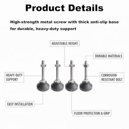 Adjustable M6 Furniture Leveling Feet 4PCS - 50mm Swivel Leg Levelers with Four-Claw Nuts, Anti-Skid Nylon Base & Stainless Steel Screws for Cabinets, Tables, Chairs, Workbench - 40kg Load Capacity