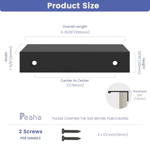 Peaha 25 Pack Black Cabinet Pulls Kitchen Cabinet Handles 3" Finger Pulls - color: Black, size: Hole Centers:3in(76mm)