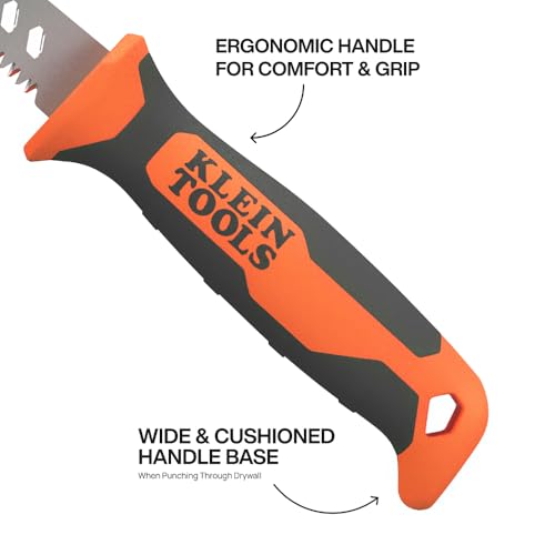 Klein Tools 31711 Fixed Blade Rasping Jab Saw with Sheath, Triple Ground Teeth Cuts Drywall, Plywood, Plastic and Wallboard, Hardened Steel Blade - style: Fixed Jab Saw
