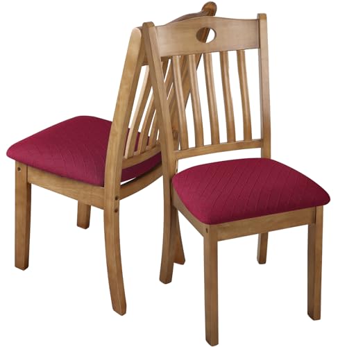 Fuloon Dining Chair Seat Covers Stretch Slipcovers, 6 Pack, Burgundy - color: Burgundy, size: Not Waterproof