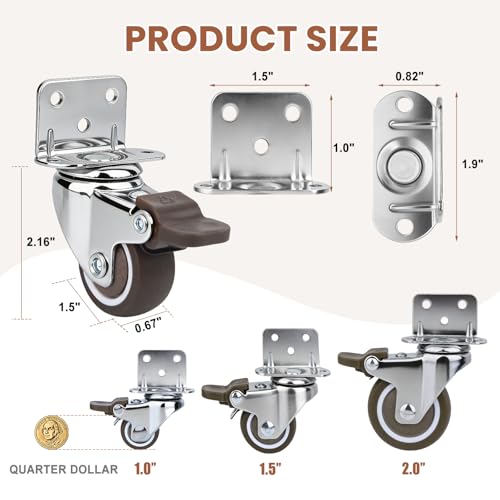 1.5 Inch Side Mount Caster Wheels Heavy Duty Swivel L-Bracket with Brakes - style: 1.5 Inch