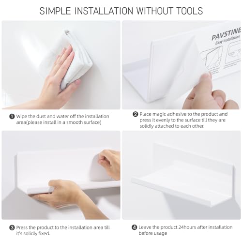 PAVSTINE Acrylic Floating Wall Shelves Set of 2, 12 Inch White - color: White