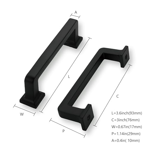 khtumeware 2 Pack Matte Black Cabinet Pulls, 3 Inch(76mm) Hole Centers Cabinet Handles Kitchen Hardware Straight Bar for Cabinets and Drawer Pulls - color: Matte Black, size: 3"(76mm) Hole Center, style: 2-pack