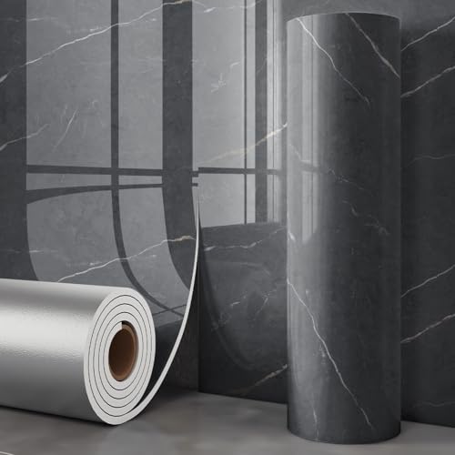 Chejiaye Marble Peel and Stick Wallpaper 2.4mm Thick, Waterproof Self-Adhesive Contact Paper for Kitchen Backsplash, Countertop, Bathroom Vanity, Cabinet(15.7x118 Inch,Grey) - color: Grey Marble