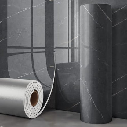 Chejiaye Marble Peel and Stick Wallpaper 2.4mm Thick, Waterproof Self-Adhesive Contact Paper for Kitchen Backsplash, Countertop, Bathroom Vanity, Cabinet(15.7x118 Inch,Grey) - color: Grey Marble
