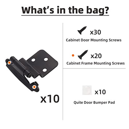 DecoBasics 3/8" Inset Cabinet Hinges Black (5 Pair -10 Pcs) Offset Self Closing Matte Black Cabinet Hinges for Kitchen Cabinets w/Bumpers & Upgraded Screws - color: Matte Black, size: 10 Pack