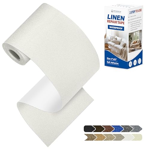 KING MOUNTAIN Linen Repair Patches, Self-Adhesive Fabric Patches, 4 X 63 inch Extra Size, Multi Color, Can be Used for Sofa Repair (White) - color: White, size: 4" Wx 63"L