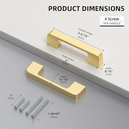 Brushed Gold Cabinet Pulls 3 Inch Gold Cabinet Handles 10 Pack - color: Brushed Gold, size: 3 Inch (76 mm) Hole Centers