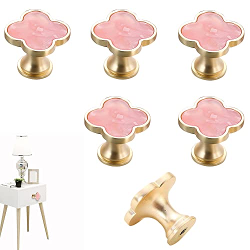 6 Pcs Clover Knobs Dresser Cabinets Kitchen Cupboard Pulls Drawer Wardrobe Shoe Cabinet Jewelry Box Pulls Furniture Coffee Table Single Hole Door Handles(Pink) - color: Pink