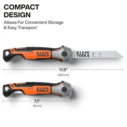 Klein Tools 31757 Folding Multi-Purpose Jab Saw, Multiple Blades Included, Dual-Locking Positions, Cuts Drywall, Metal, Wood, and Plastic - style: Multi-Purpose Jab Saw