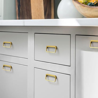Goo-Ki Brushed Gold Cabinet pulls with 3''(76mm) Hole Center,Modern Zinc Alloy Finger Pulls for Drawer,Wardrobe,Cupboard,6 Pack - color: Brushed Gold, size: 3'' HOLE CENTERS