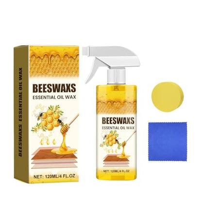 Beeswax Wood Polish Spray, Natural Furniture Cleaner & Restorer, Removes Scratches, Conditions & Protects Cabinets, Floors, Tables, Multi-Surface Wood Care (4oz)