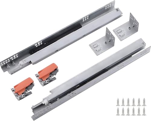 6 Pair 15 Inch Ball Bearing Full Extension Soft Close Undermount Drawer Slides, Bottom Mount Slow Self Closing Cabinet Metal Drawer Rails with Runner, Locking Device, Back Bracket and Screws - size: 6 Pairs of 15 Inch