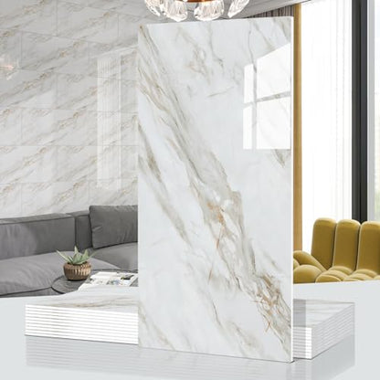 Marble Peel and Stick Backsplash 23.6 x11.8 in, 10PCS - color: Yellow-Gray Marble